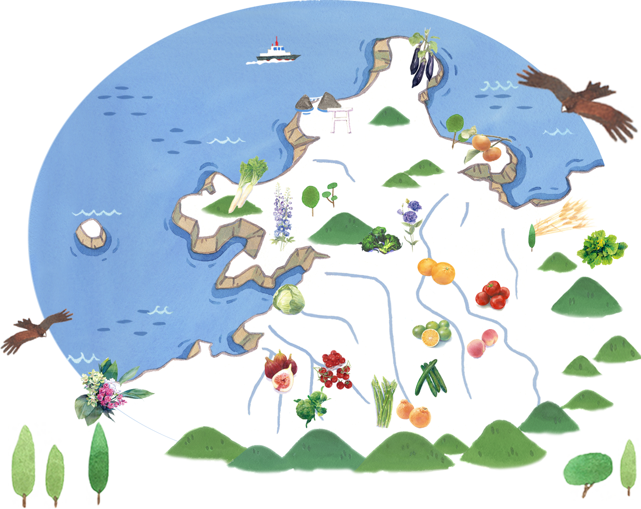 糸島の地図のイラスト